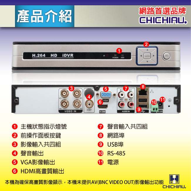 奇巧 4路AHD 1080P混搭型相容數位類比鏡頭 高畫質遠端數位監控錄影機-DVR