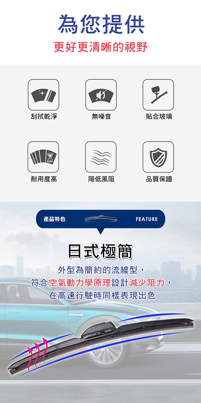 【風之刃】多節式耐磨抗噪-通用款雨刷22吋(1入)降阻抗氧化