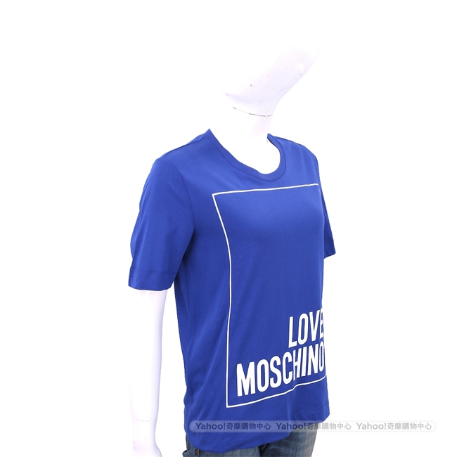 LOVE MOSCHINO 方框字母藍色寬版棉質T恤