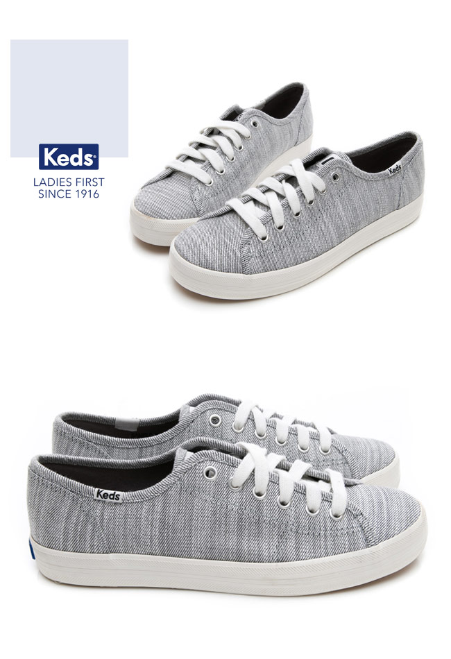 Keds KICKSTART 質感斜紋綁帶休閒鞋-白