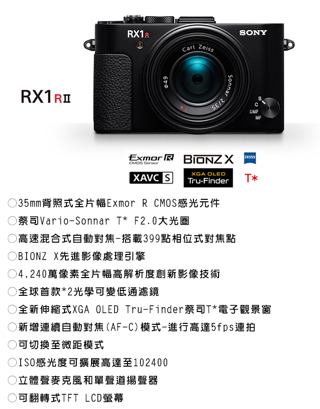 SONY DSC-RX1R II (R2) 全片幅機皇類單眼*(中文平輸)