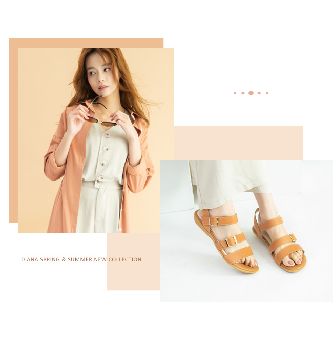 DIANA 樂活悠閒–三寬版繞帶方金屬釦牛皮涼鞋-棕