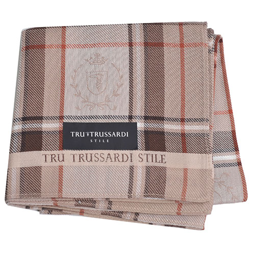 TRUSSARDI 貴族犬方格字母LOGO帕領巾(卡其色系)