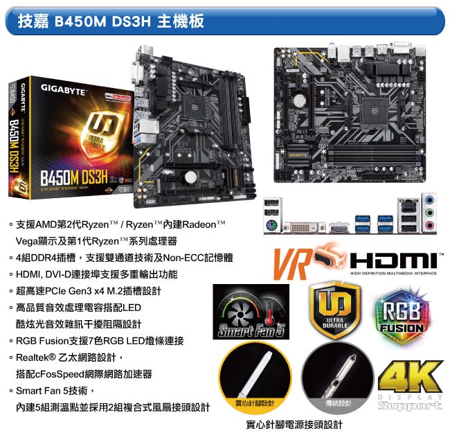 AMD Ryzen3 2200G+技嘉B450M-DS3H+GTX1050 OC 超值組