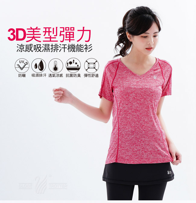 【遊遍天下】MIT女款透氣吸排抗UV速乾運動V領衫GS20008紅色