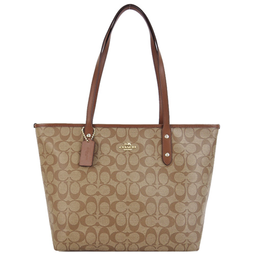 COACH 馬車C LOGO防刮PVC托特包(卡其焦糖)