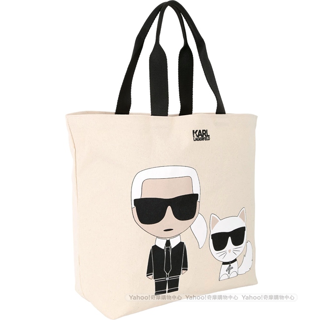 KARL LAGERFELD K/IKONIK 老佛爺貓圖案帆布購物包(展示品)