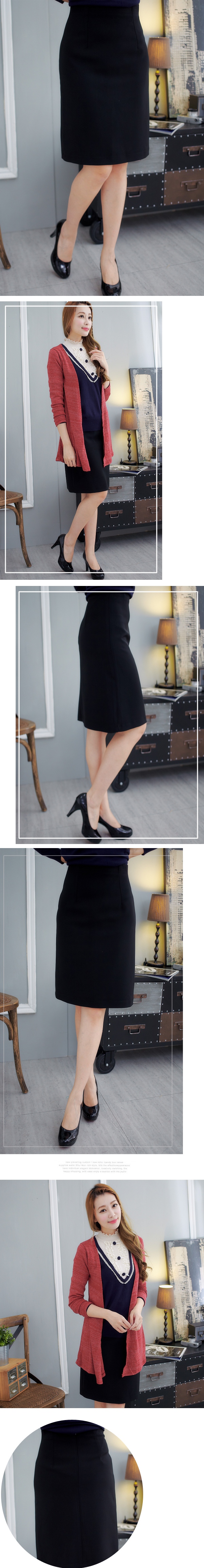 EELADY-台製簡約風格素面及膝裙