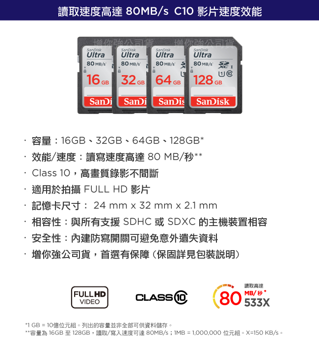 SanDisk Ultra SDXC/SDHC UHS-I C10 16G記憶卡
