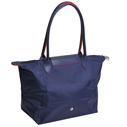 Longchamp Club系列刺繡摺疊拉鍊長提把尼龍水餃包(小/海軍藍)