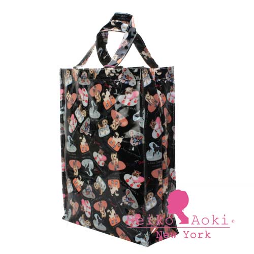 Reiko Aoki 青木禮子 狗狗彩繪防水中型手提袋-黑色