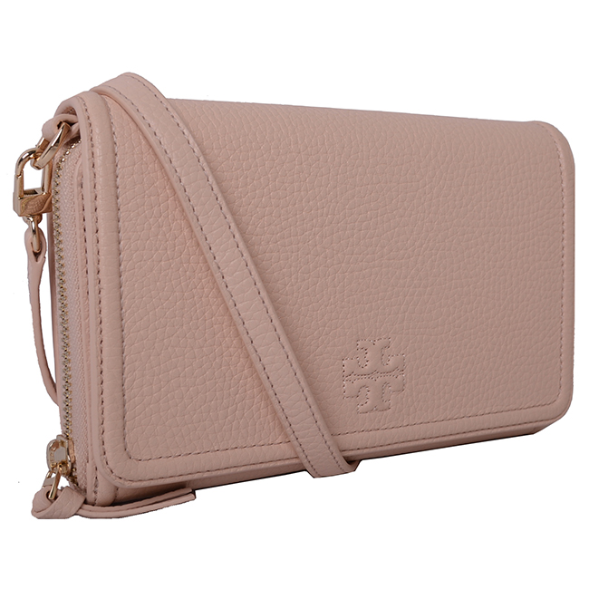 TORY BURCH THEA雙層掀蓋式經典縫線LOGO手拿/斜背包-芭蕾粉