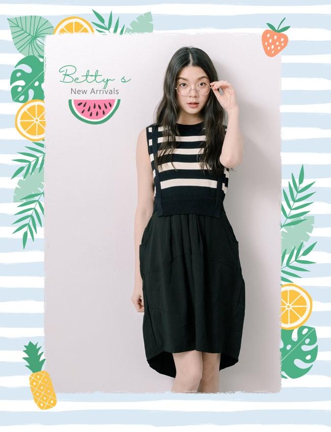 betty’s貝蒂思　條紋針織拼接素色洋裝(黑色)