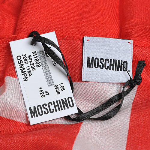 MOSCHINO TOY小熊LOGO義大利製設計莫代爾混克什米爾披肩/圍巾(紅)