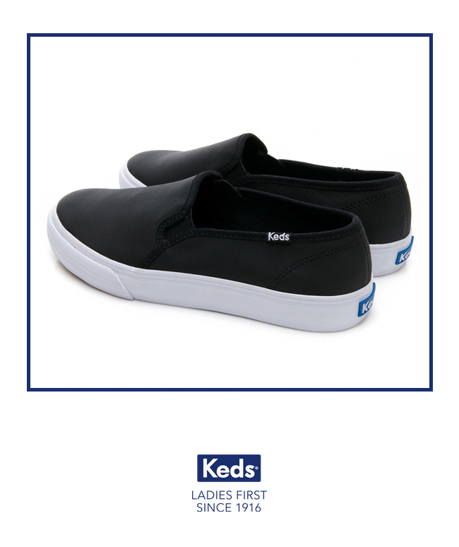 Keds 經典皮革舒適休閒便鞋-黑