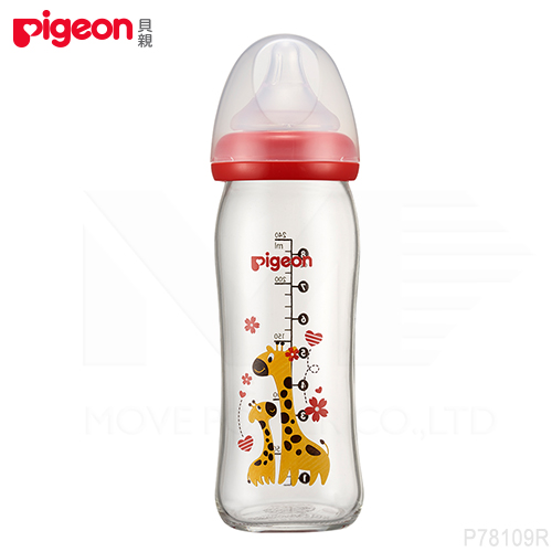 【任選】日本《Pigeon 貝親》母乳實感彩繪玻璃奶瓶-長頸鹿【240ml】