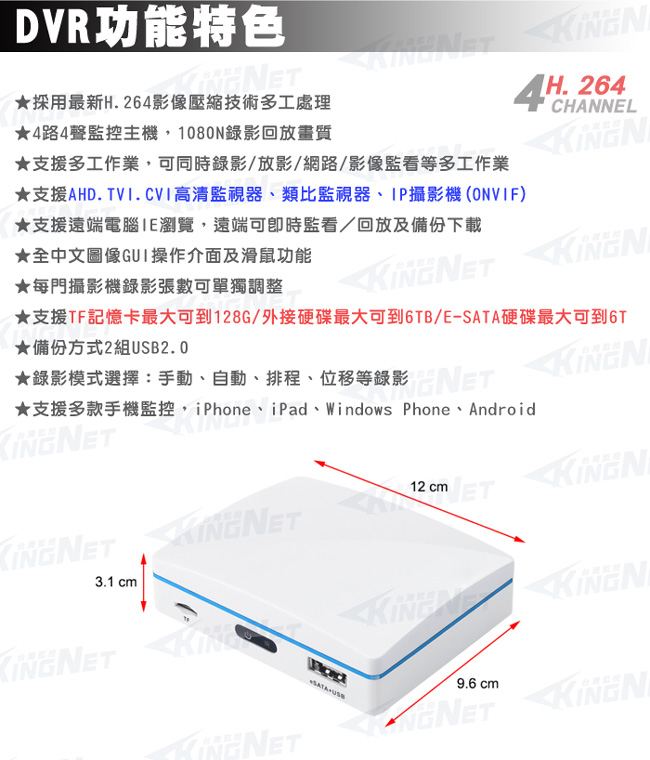 KINGNET 監視器 AHD 1080 4路插卡MINI主機DVR 監控主機