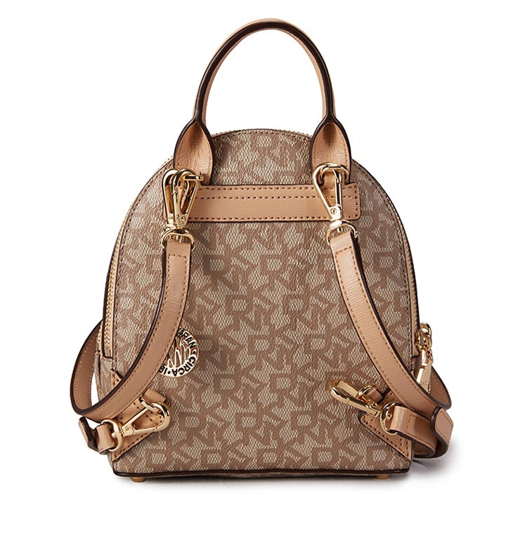 DKNY LOGO壓紋拉鍊後背包 卡其