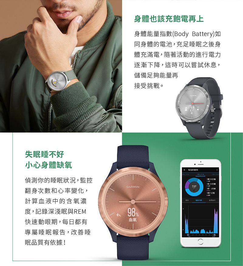 GARMIN vivomove 3 指針智慧腕錶