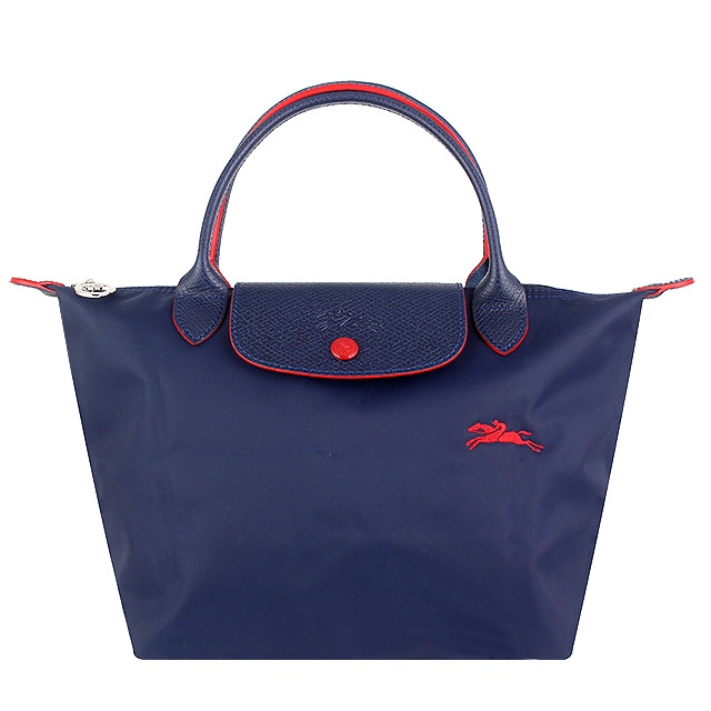 Longchamp Collection尼龍布刺繡品牌短帶水餃包(藍/小)