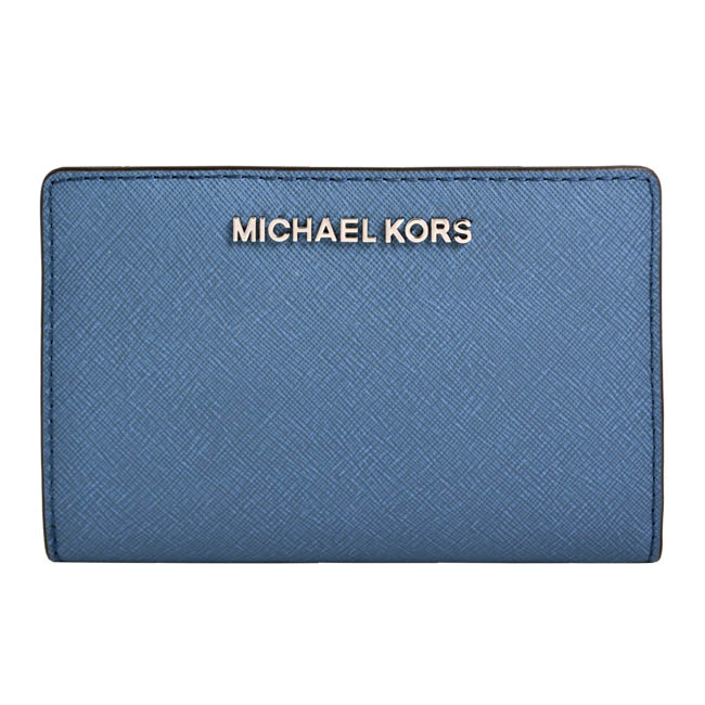 MICHAEL KORS JET SET銀字LOGO防刮皮革證件卡夾(附名片夾)-淡藍