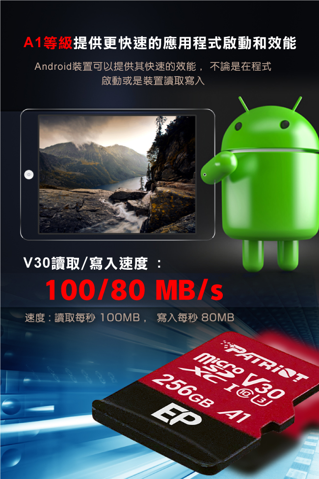 Patriot美商博帝 EP MicroSDXC U3 V30 A1 256G 記憶卡