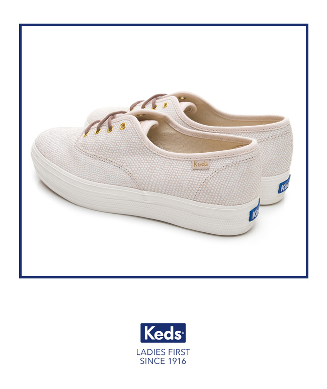 Keds TRIPLE 普普圓點皮革綁帶厚底休閒鞋-淺粉