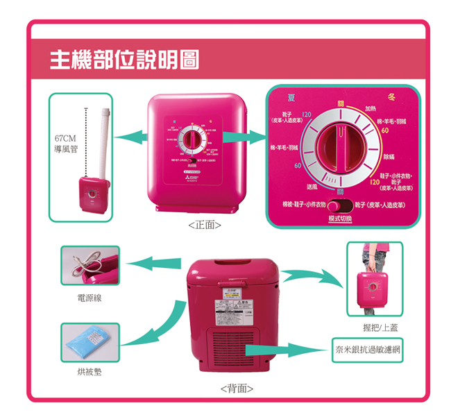 MITSUBISHI三菱 日本原裝溫控烘被機-魅力紅 AD-E203TW