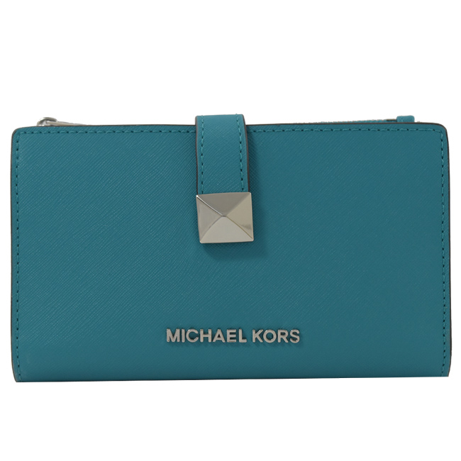 MICHAEL KORS KARLA 金屬鉚釘釦對開中長夾(磁磚藍)