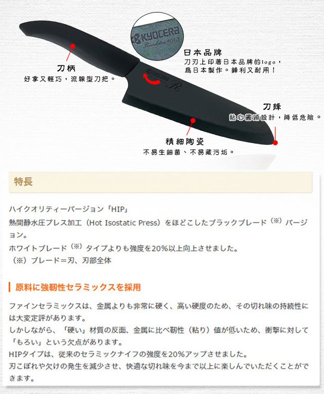 KYOCERA 日本京瓷抗菌多功能精密陶瓷刀 料理刀 陶瓷刀 黑刀(16cm)