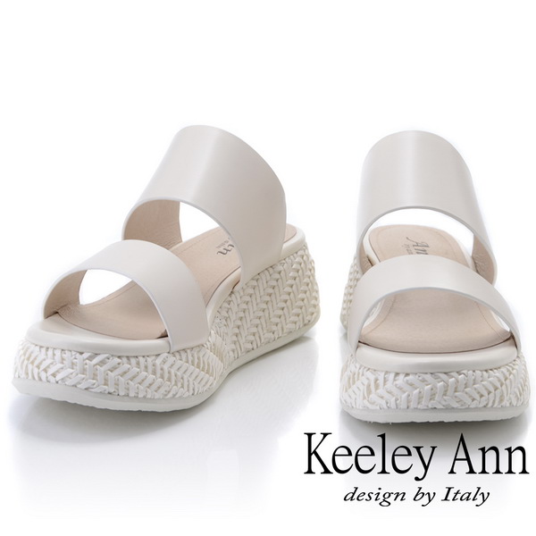 Keeley Ann簡約一字帶 寬帶編織厚底拖鞋(白色-Ann系列)