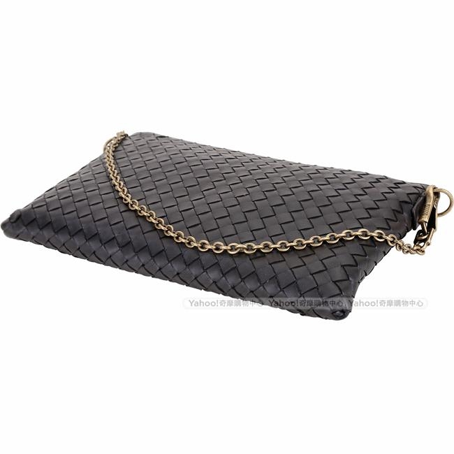 BOTTEGA VENETA Biletto Chain 納帕手工編織手拿鍊帶包(黑色)