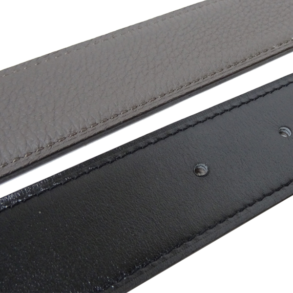 HERMES 金色馬蹄LOGO雙面用小牛皮腰帶/皮帶(黑x灰110公分)