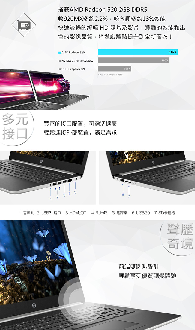 HP Laptop 14吋筆電-銀(i5-8265U/AMD 520/4G/1TB/W10