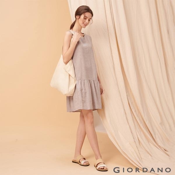 GIORDANO 女裝自然棉麻系列無袖連身裙-02 淺灰