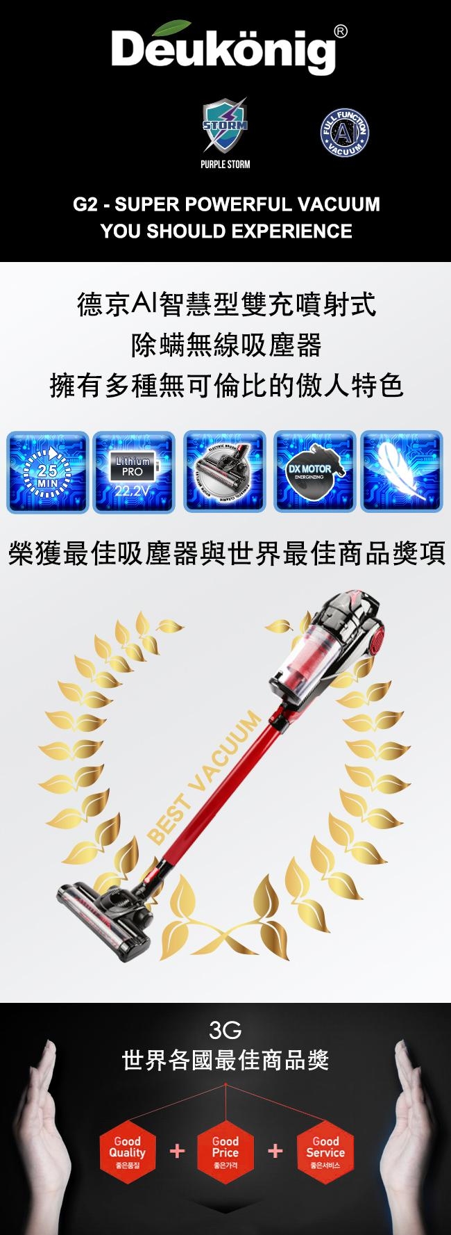 Deukonig 德京雷霆智慧型全功能噴射式除蹣吸塵器(雙電池除蹣組)