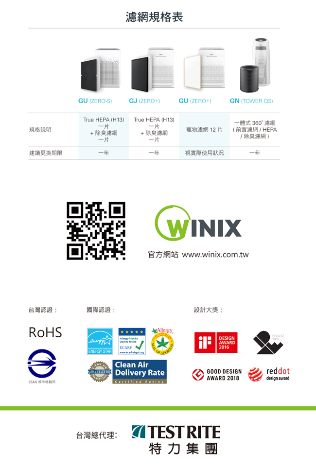 WINIX 21坪 自動除菌離子空氣清淨機 ZERO+ 抗寵物病毒加強版