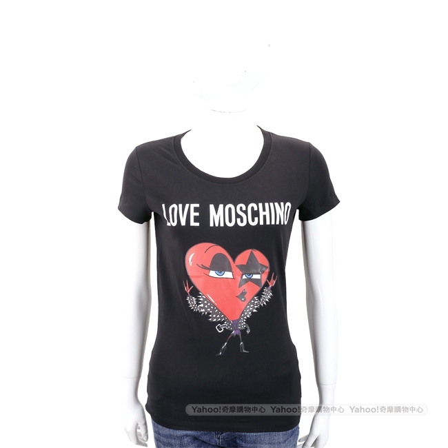 LOVE MOSCHINO ROCK 紅心印花黑色棉質短袖T恤