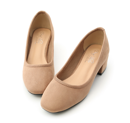 D+AF 秋日繽紛．素面絨料方頭低跟鞋＊杏