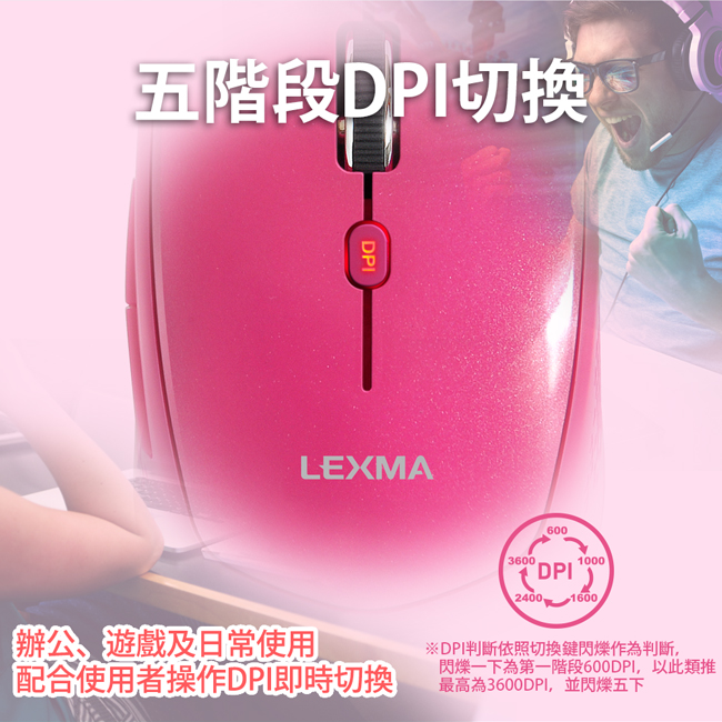 LEXMA M330R 無線光學滑鼠-粉
