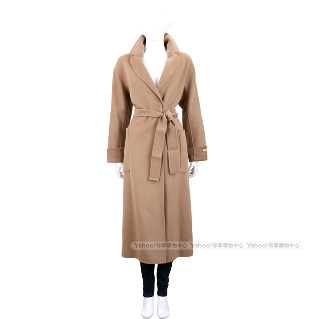 Max Mara-’S Max Mara 口袋設計駝色繫帶切斯特純羊絨大衣