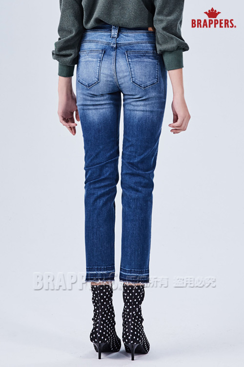 BRAPPERS 女款 新美腳Royal系列-中腰彈性顯瘦拼色七分褲-藍