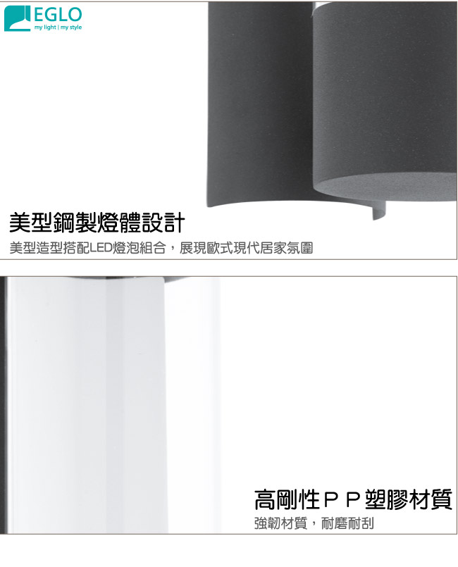 EGLO歐風燈飾 現代黑ＬＥＤ圓筒式美型壁燈
