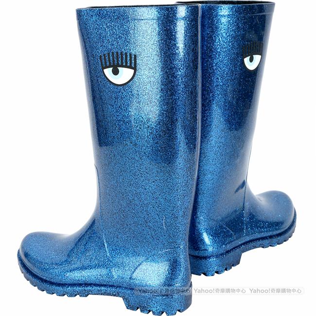 Chiara Ferragni Rainboot 眨眼圖騰長筒雨靴(亮片藍)