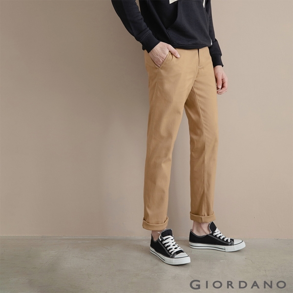 GIORDANO 男裝基本款錐形彈力卡其長褲 - 04 虎眼石卡其