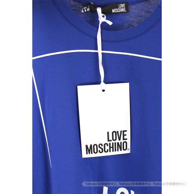 LOVE MOSCHINO 方框字母藍色寬版棉質T恤