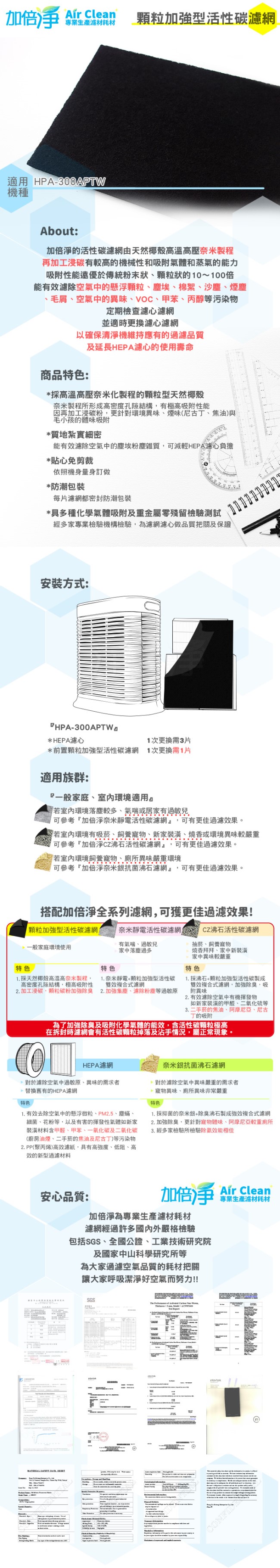加倍淨 活性炭濾網 適用HPA-300APTW honeywell空氣清靜機 (10入)