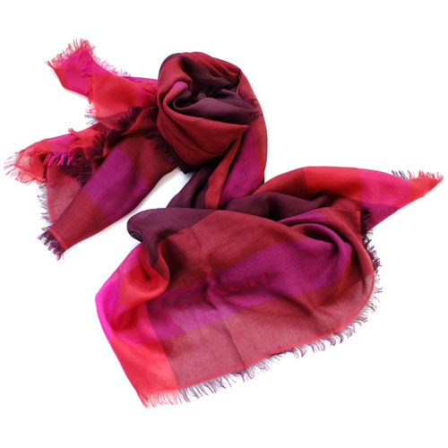 COACH酒紅桃紫拼色莫代爾混羊毛方型圍巾(111x111cm)