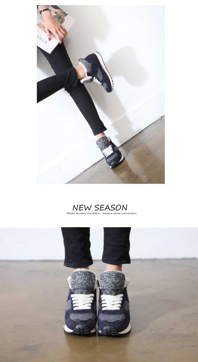 【AIRKOREA韓國空運】保暖內鋪毛綁帶內增高休閒鞋-黑-增高4.5公分