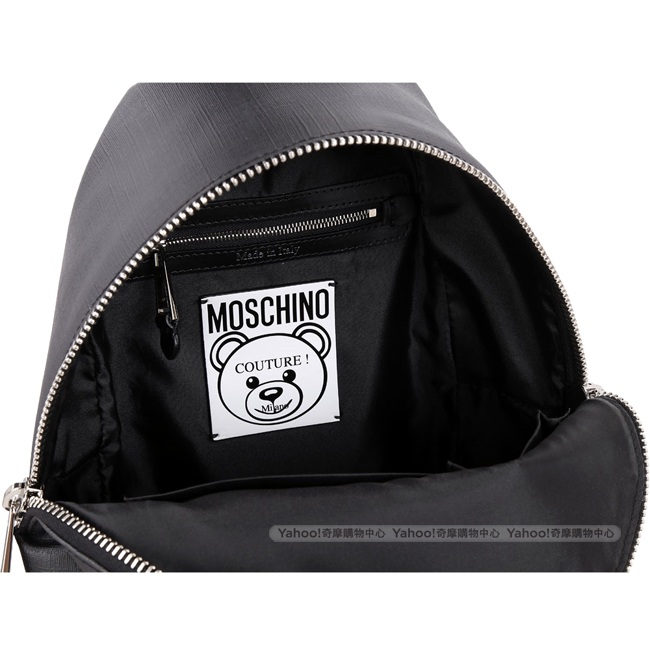 MOSCHINO 中型 別針泰迪熊印花後背包(黑色)